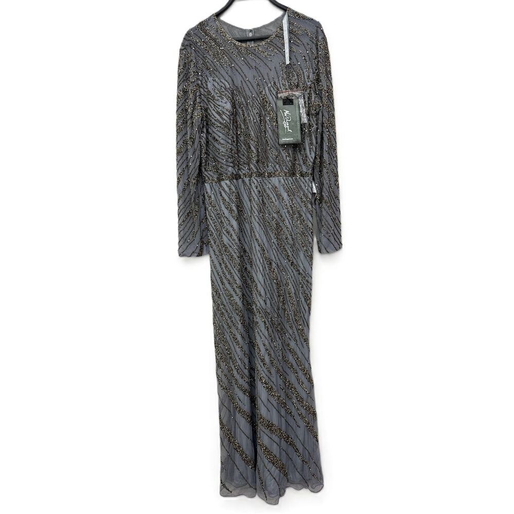 New Mac Duggal Platinum Long Sleeves Beaded Evening Gown 5240 Size 18